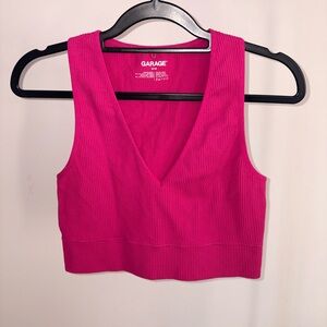 Garage Fuchsia Ribbed V-Neck Crop Top